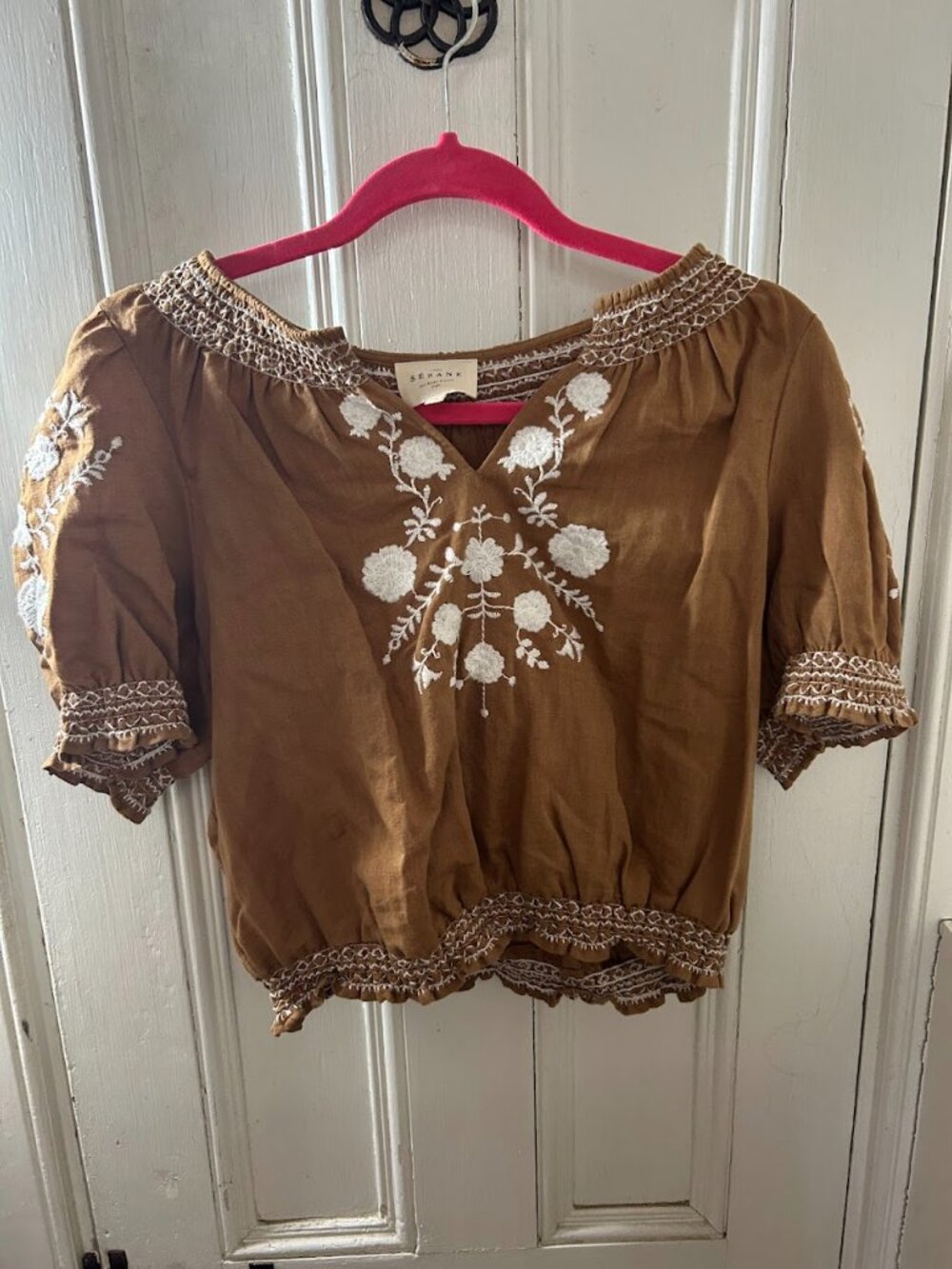 Sezane Marru Blouse in Camel Ecru Embroidery size 10 (FR 42) - Picture 2 of 4